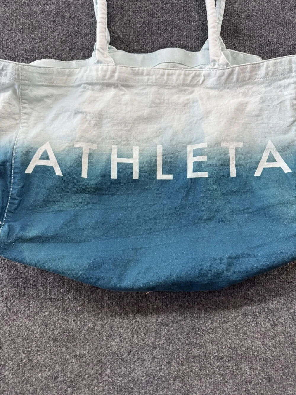 Athleta Tote Bag Womens Large Blue Ombre Cotton Beach Shoulder Rope Handles Logo